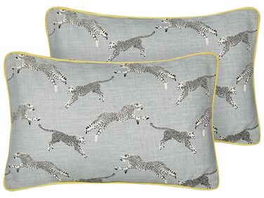 Set van 2 sierkussens ARALES Katoen 30 x 50 cm Lichtgrijs dierenprint