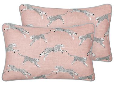 Set van 2 sierkussens ARALES Katoen 30 x 50 cm Pastelroze dierenprint