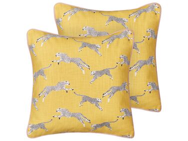 Set van 2 sierkussens ARALES Katoen 45 x 45 cm Geel dierenprint