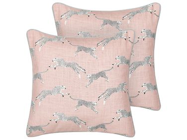 Set van 2 sierkussens ARALES Katoen 45 x 45 cm Pastelroze dierenprint