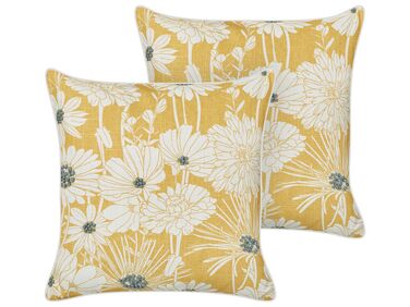 Set van 2 sierkussens SCIRPUS Katoen 45 x 45 cm Geel bloempatroon