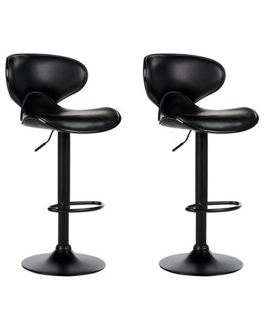 Set of 2 Bar Chairs CONWAY Faux Leather Swivel Black