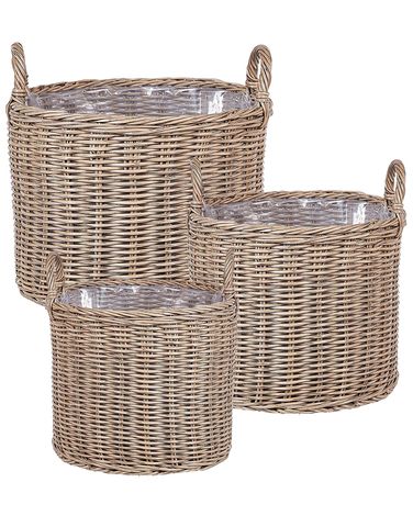 Set of 3 Wicker Planters PENDULA PE Rattan 33/37/45 cm Natural