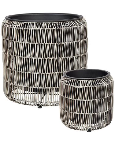 Set of 2 Plant Pots BRODIEA PE Rattan 26/45 cm Light Brown