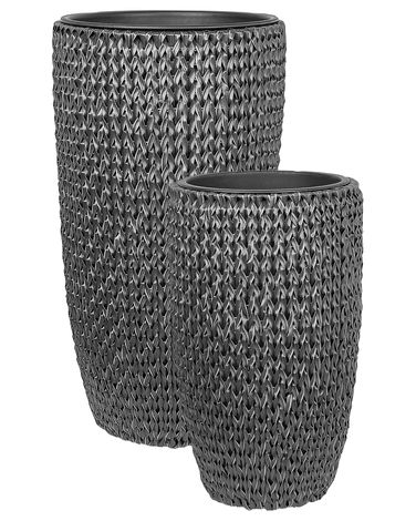 Set of 2 Plant Pots CEDRUS PE Rattan 37/45 cm Black