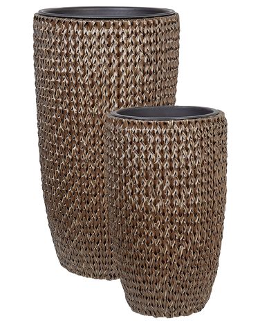 Set of 2 Plant Pots CEDRUS PE Rattan 37/45 cm Brown