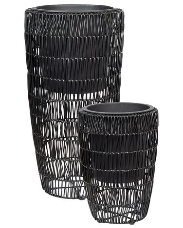 Set of 2 Plant Pots CHELONE PE Rattan 26/34 cm Black