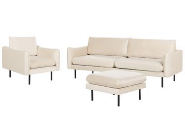 Living Room Set 5 Seater VINTERBRO Velvet Light Beige with Ottoman