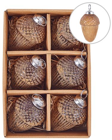 Set of 6 Baubles AMBRE Glass Gold