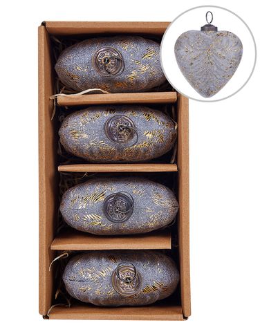 Set of 4 Baubles FERIABLE Glass Grey