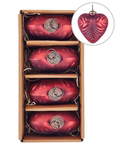 Set of 4 Baubles FERIABLE Glass Red