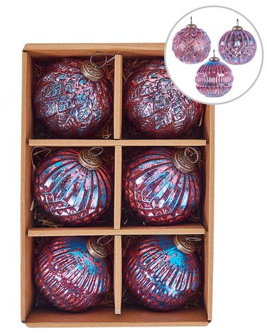 Set of 6 Baubles ASTRAL Glass Pink