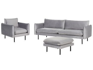 Living Room Set 5 Seater VINTERBRO Velvet Grey with Ottoman