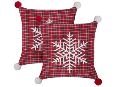 Set van 2 sierkussens LONICERA 45 x 45 cm Rood kerstmotief