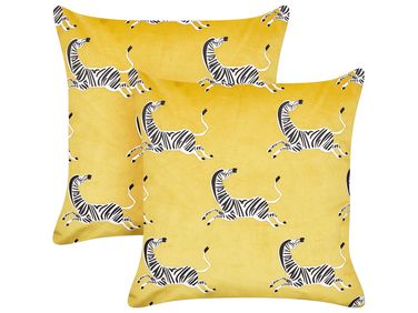 Set of 2 Decorative Cushions ACONITUM Velvet 45 x 45 cm Yellow Animal Pattern