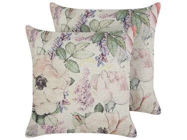 Set van 2 sierkussens ZAHRIYE 45 x 45 cm Paars bloempatroon