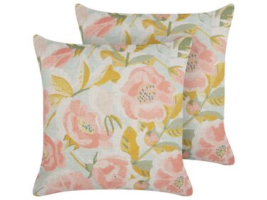 Set van 2 sierkussens ZAHRIYE 45 x 45 cm Roze bloempatroon