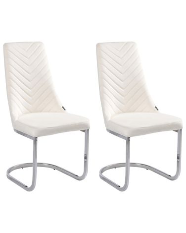 Set of 2 Dining Chairs ALTOONA Velvet Off-White