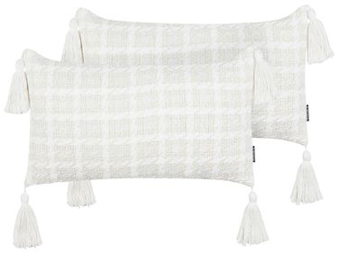 Set van 2 sierkussens DOURIS 30 x 60 cm Lichtbeige geblokt patroon