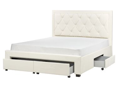Bed with Storage Drawers Velvet LIEVIN 160 x 200 cm (EU King Size) Light Beige