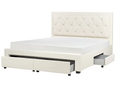 Bed with Storage Drawers Velvet LIEVIN 180 x 200 cm (EU Super King) Light Beige