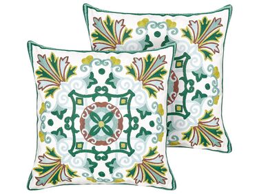 Set van 2 sierkussens ELANITE Katoen 45 x 45 cm Groen oosters patroon