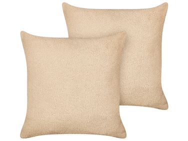 Set van 2 sierkussens LEUZEA Bouclé 45 x 45 cm Zandbeige effen