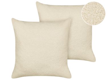 Set van 2 sierkussens LEUZEA Bouclé 60 x 60 cm Beige effen