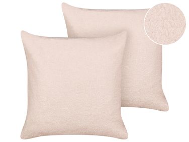 Set van 2 sierkussens LEUZEA Bouclé 60 x 60 cm Pastelroze effen