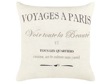 Set of 2 Decorative Cushions MINDALA Linen 50 x 50 cm Off-White Text