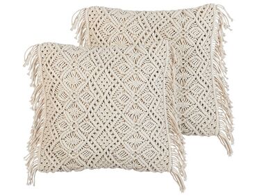 Set van 2 sierkussens PATTAN Katoen 45 x 45 cm Beige geometrisch patroon