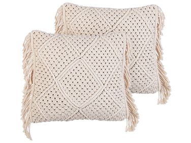 Set van 2 sierkussens BESHAM Katoen 45 x 45 cm Lichtbeige geometrisch patroon