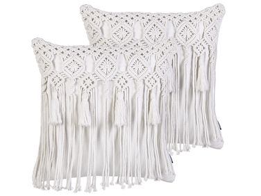 Set van 2 sierkussens BAMIAN Katoen 45 x 45 cm Gebroken wit geometrisch patroon