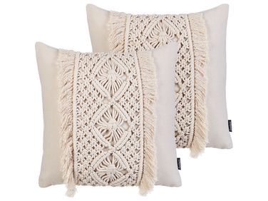 Set van 2 sierkussens KALAM Katoen 45 x 45 cm Lichtbeige geometrisch patroon