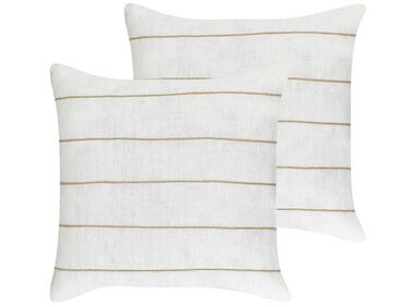 Set of 2 Decorative Cushions MILAS Linen 50 x 50 cm White Striped