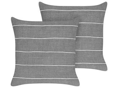 Set of 2 Decorative Cushions MILAS Linen 50 x 50 cm Grey Striped