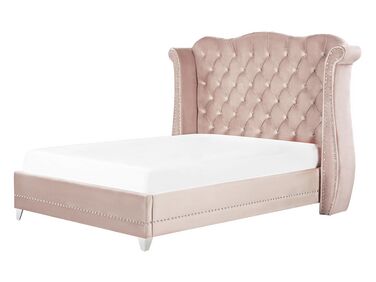 Bed Velvet AYETTE 160 x 200 cm (EU King Size) Pastel Pink