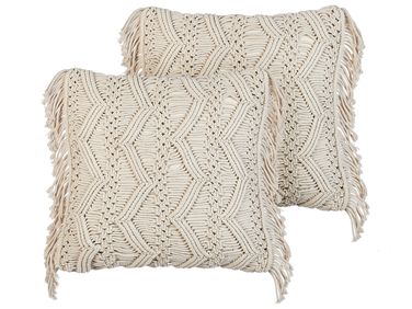 Set van 2 sierkussens KIRIKKALE Katoen 45 x 45 cm Lichtbeige geometrisch patroon