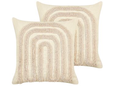 Set van 2 sierkussens TATSOI Katoen 45 x 45 cm Beige geometrisch patroon