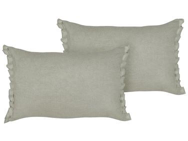 Set of 2 Decorative Cushions SASSAFRAS Linen 30 x 45 cm Light Grey Solid