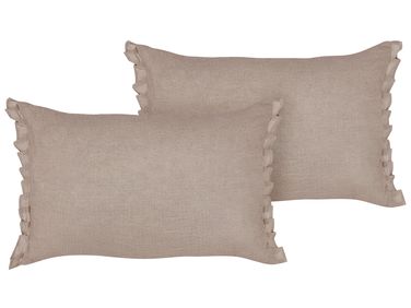 Set of 2 Decorative Cushions SASSAFRAS Linen 30 x 45 cm Light Brown Solid