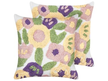 Set of 2 Decorative Cushions TRICORNIO Cotton 45 x 45 cm Multicolour Floral Pattern