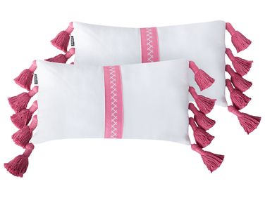 Set van 2 sierkussens LOVELY Katoen 30 x 50 cm Wit Roze