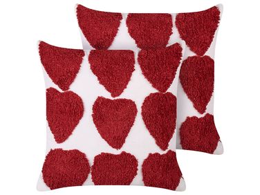 Set van 2 sierkussens MINGORA Katoen 45 x 45 cm Rood hartenpatroon