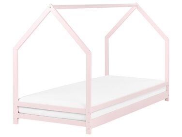 Kids Bed House Pine Wood APPY 90 x 200 cm (EU Single) Pastel Pink
