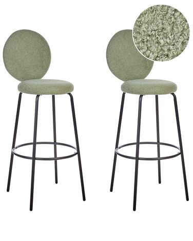 Set of 2 Bar Chairs EMERY Boucle Light Green