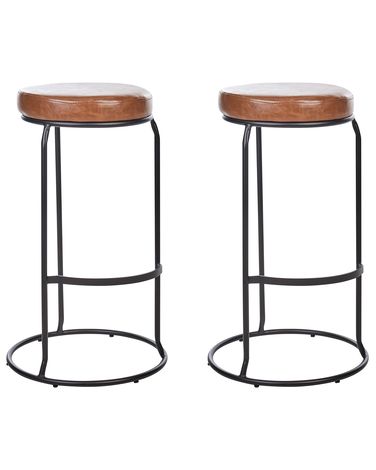 Set of 2 Bar Stools MILROY Faux Leather Brown