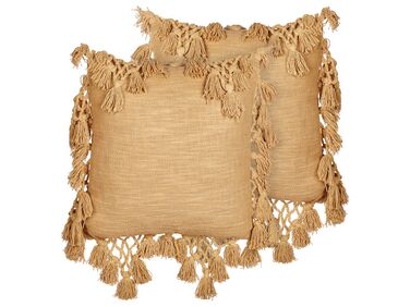 Set van 2 sierkussens OLEARIA Katoen 45 x 45 cm Zandbeige effen