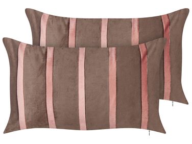 Set of 2 Decorative Cushions CRODYLINE Velvet 35 x 60 cm Brown Striped