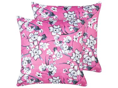 Set van 2 sierkussens KOELERIA Fluweel 45 x 45 cm Fuchsia bloempatroon